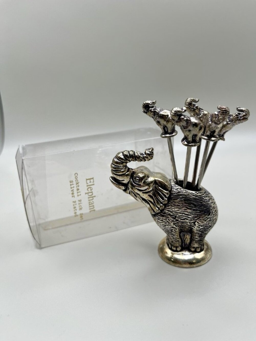 VTG Silver Plated Elephant Cocktail Fork Pick Set Spain Mid Century MCM Safari